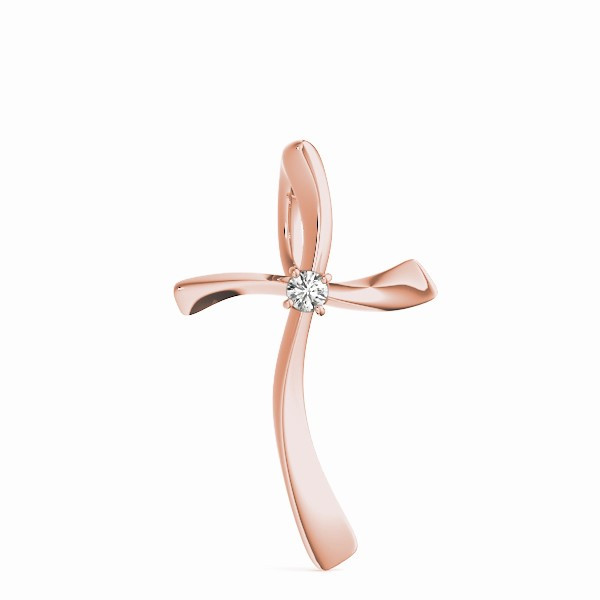 57387-Pink-2 Diamond Cross Pendant, in Rose Gold - 32391