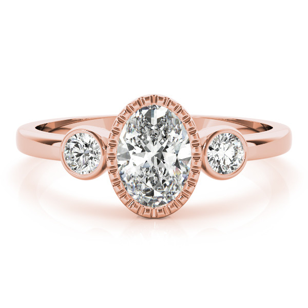 57410-Pink-2 Fashion Engagement Ring, Three Stone Style, Oval Shape, in Rose Gold - 85050