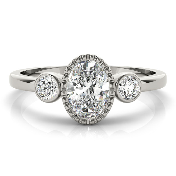 57410-White-2 Fashion Engagement Ring, Three Stone Style, Oval Shape, in Platinum - 85050