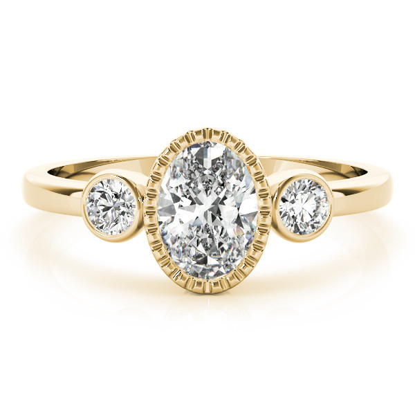 57410-Yellow-2 Fashion Engagement Ring, Three Stone Style, Oval Shape, in Yellow Gold - 85050