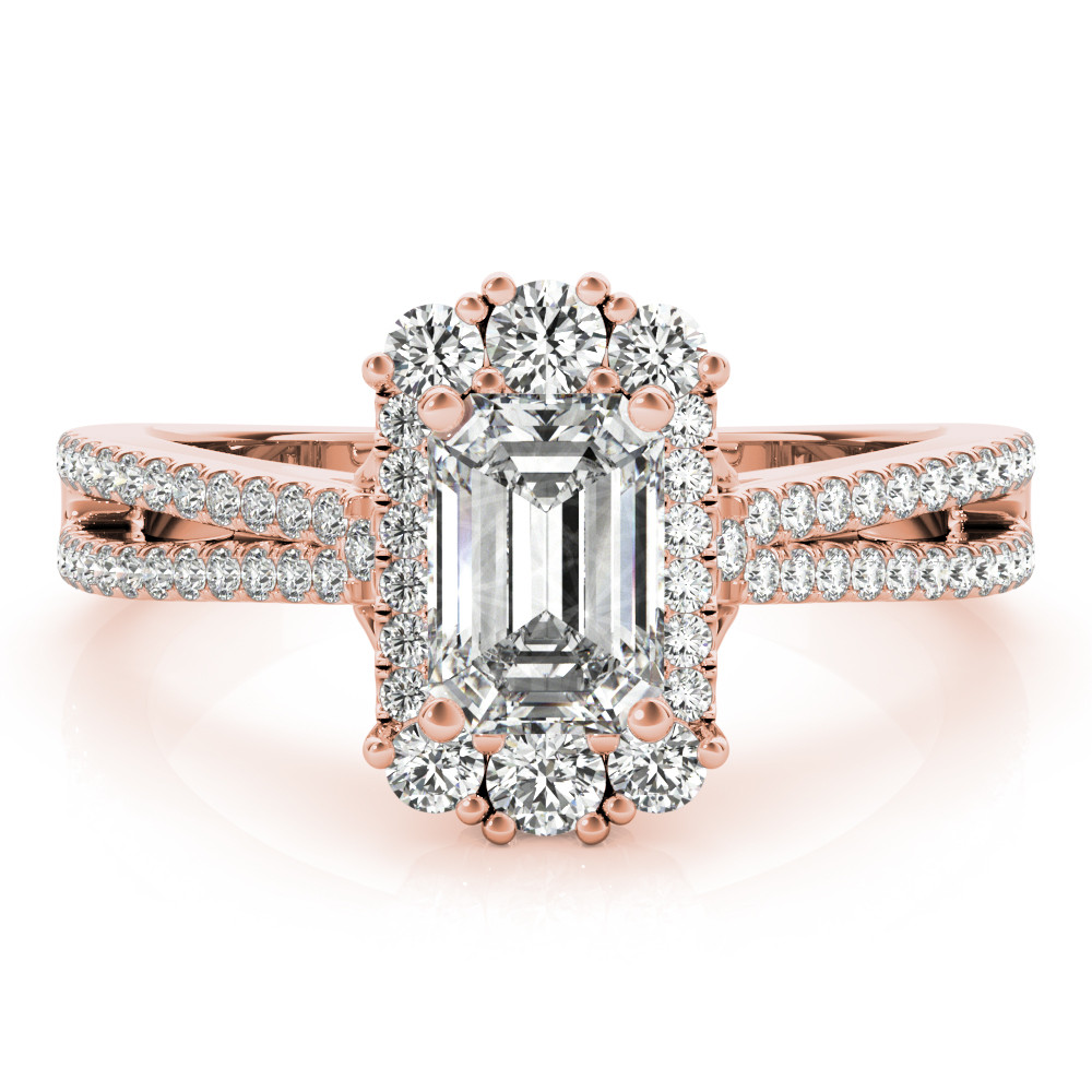 58318-Pink-2 Vintage Engagement Ring, Emerald Shape, in Rose Gold - 85145