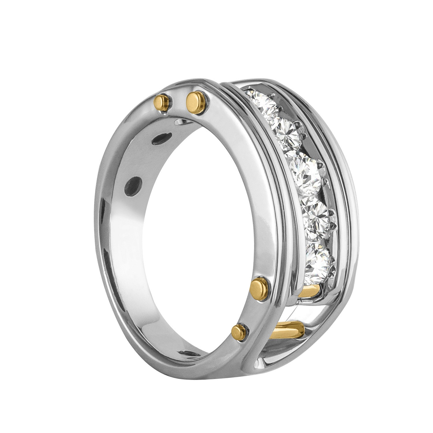 58575-White-1 Gents Fashion Ring, Round Shape, in Yellow Gold - 10554