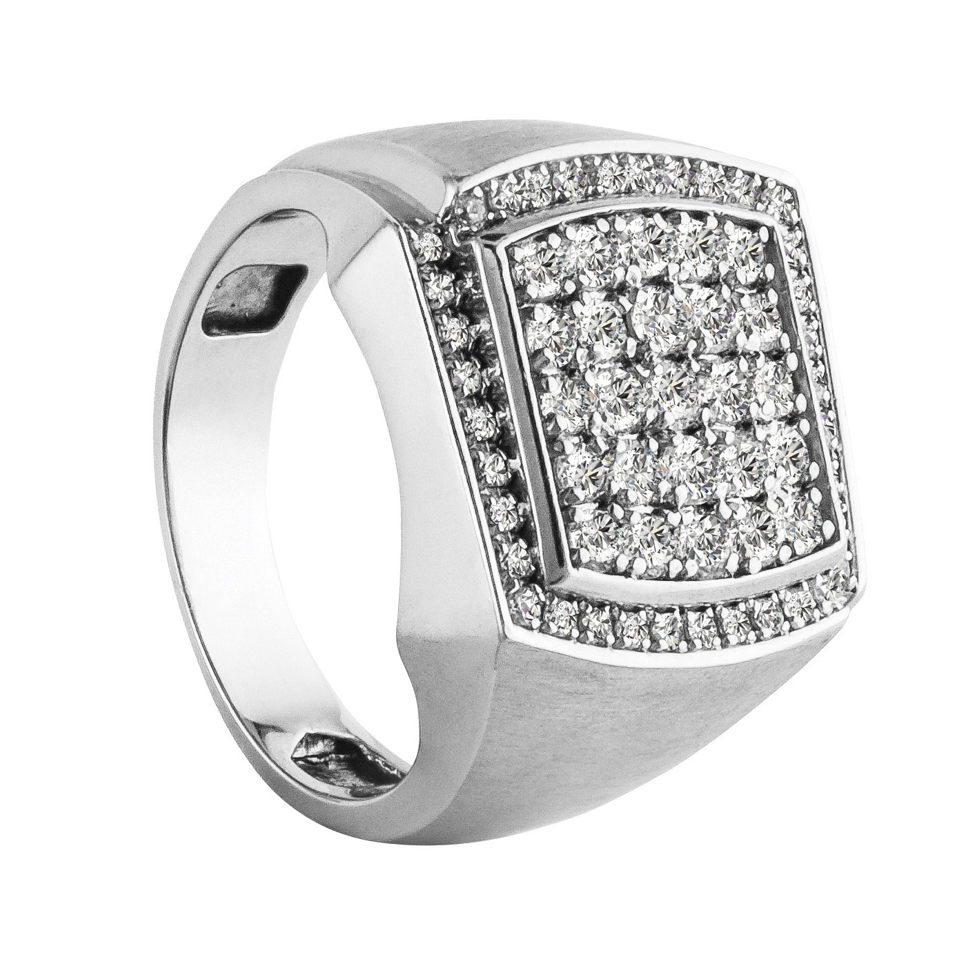 58611-White-1 Cluster Gents Ring, in White Gold - 10601
