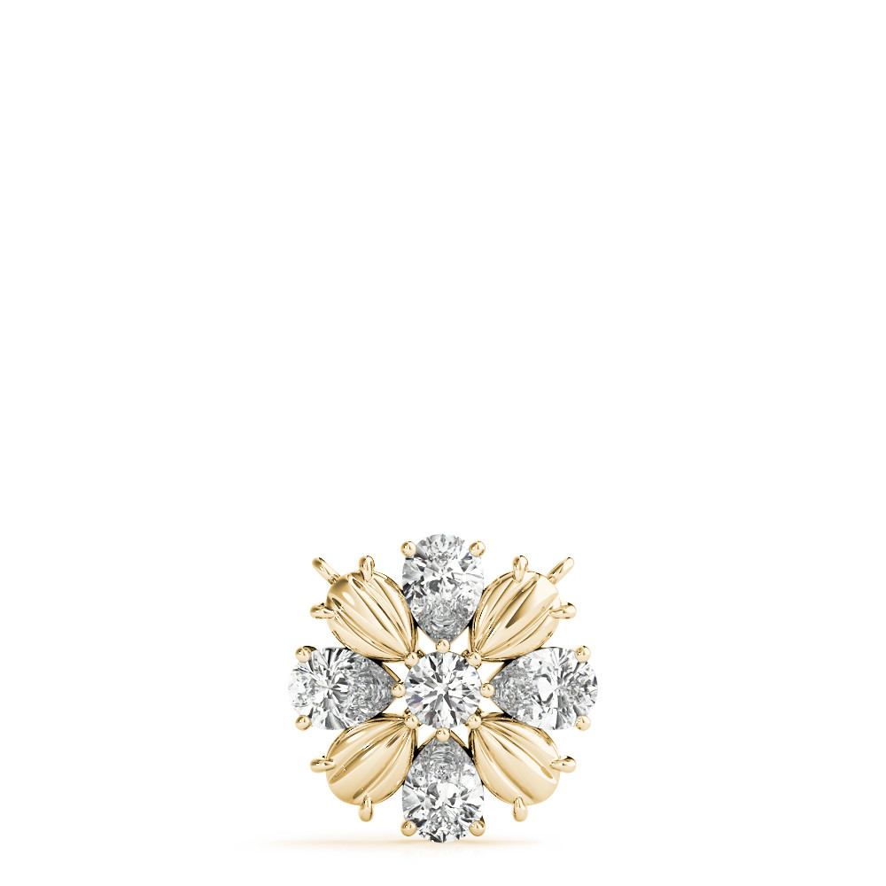60737-Yellow-2 Diamond Flower Pendant, in Yellow Gold - 32620