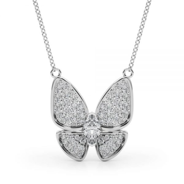 Butterfly Diamond Pendant, Marquise Shape, in White Gold - 32618