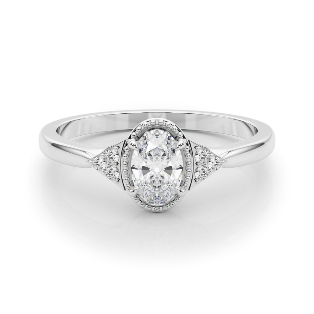 60927-White-2 Side Stone Engagement Ring, Oval Shape, in White Gold - 85313