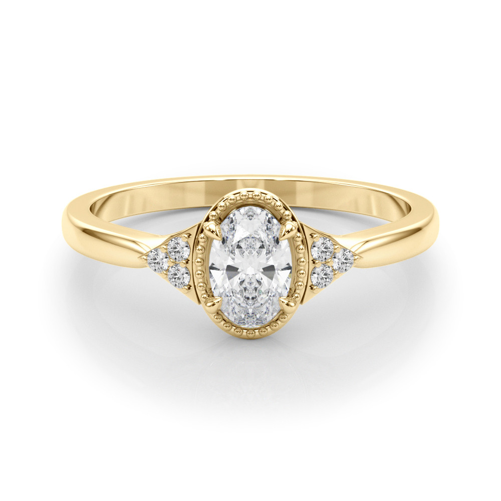 60927-Yellow-2 Side Stone Engagement Ring, Oval Shape, in Yellow Gold - 85313