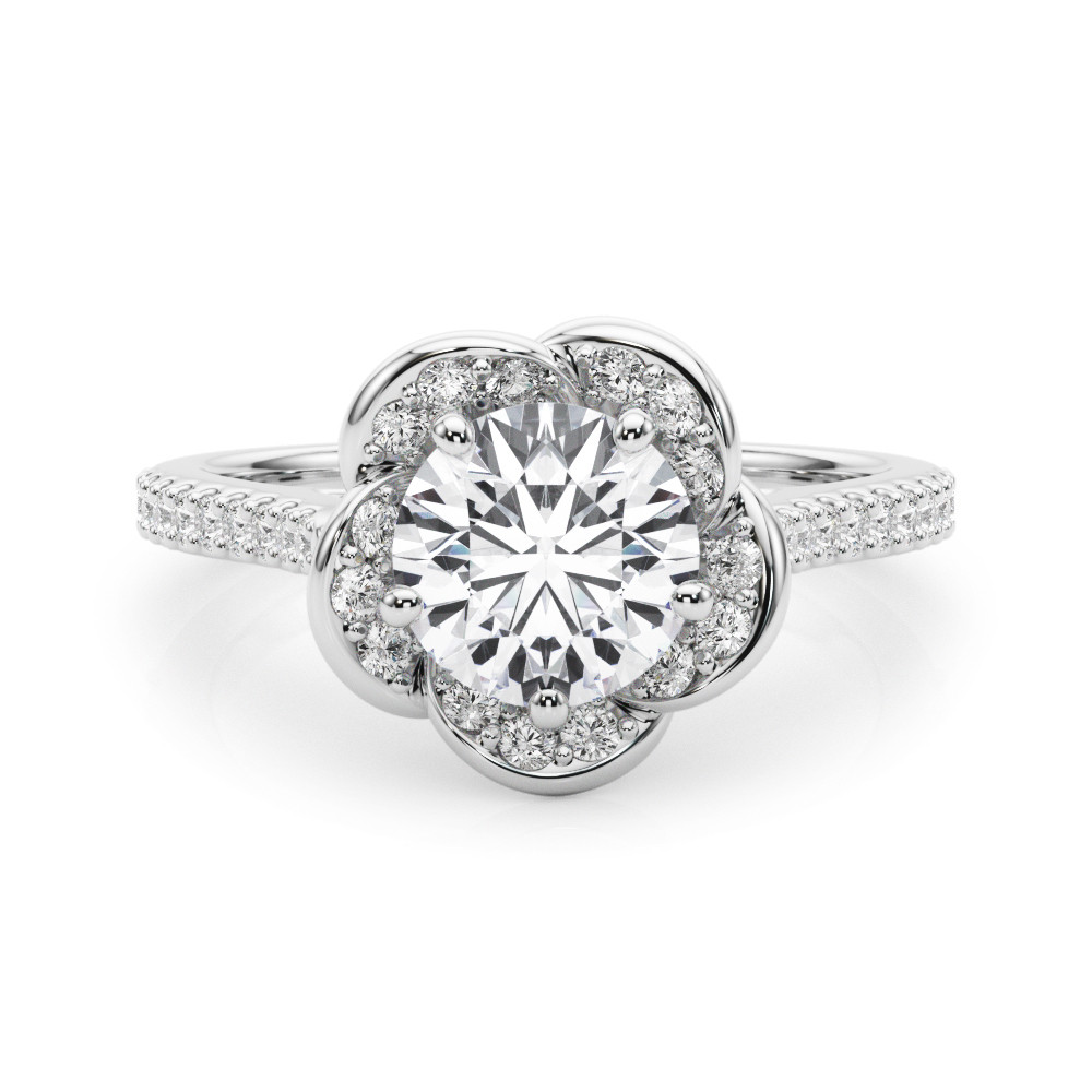 62053-White-2 Scattered Diamonds Engagement Ring, Side Stone Style, Round Shape, in White Gold - 85365