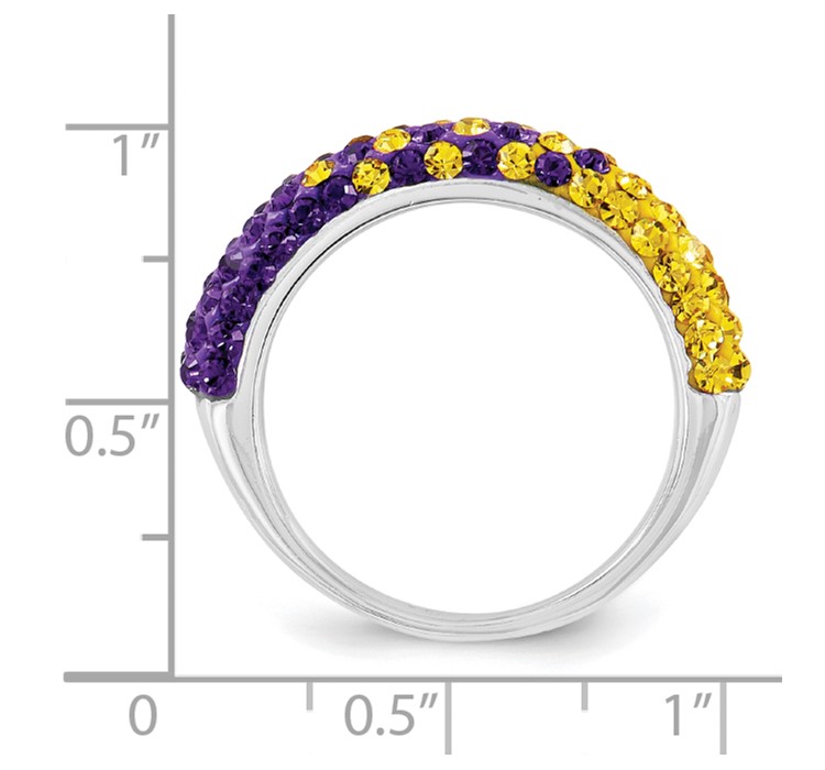 CR0028-107--2--8 Sterling Silver University of Northern Iowa Polished Purple and Yellow Swarovski Crystal Domed Ring