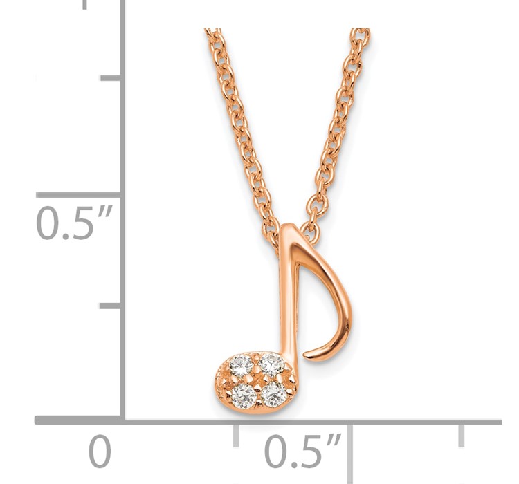 N1064OPCZ--8 Sterling Silver Rose Gold-plated CZ Mini Music Note Pendant 16"+2" Necklace