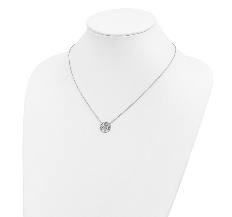 N1235WPCZ--4 Sterling Silver Rhodium-plated CZ Tree of Life 16.25 Inch Necklace With 2.25 Inch Extension