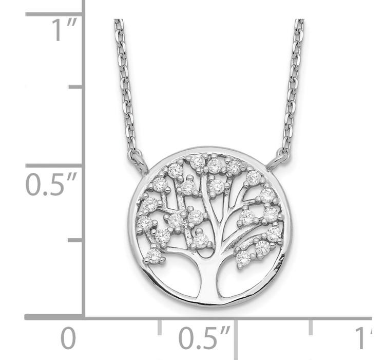 N1235WPCZ--8 Sterling Silver Rhodium-plated CZ Tree of Life 16.25 Inch Necklace With 2.25 Inch Extension