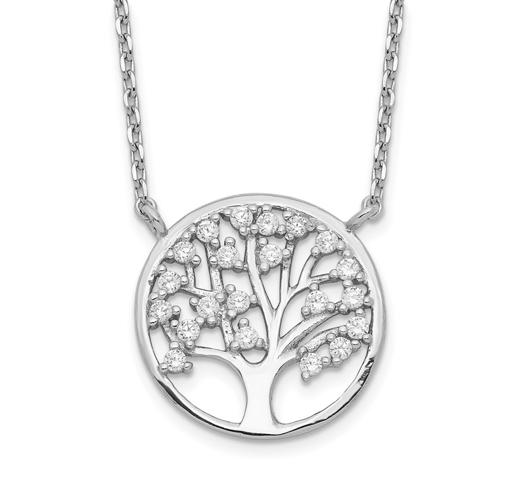 N1235WPCZ Sterling Silver Rhodium-plated CZ Tree of Life 16.25 Inch Necklace With 2.25 Inch Extension