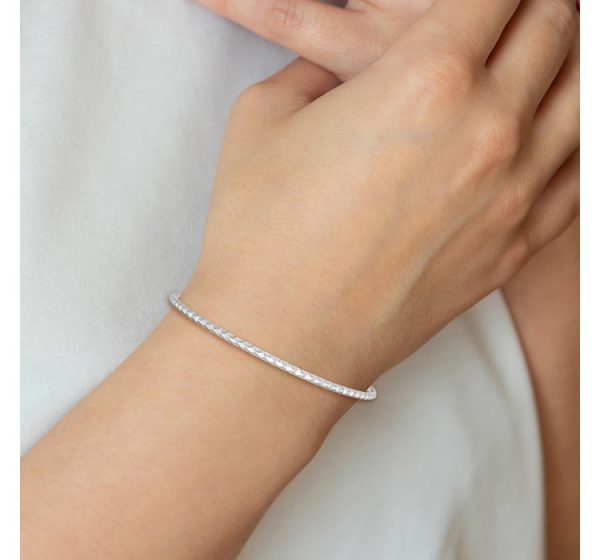 Sterling Silver Polished 2.5mm Textured Slip-on Bangle