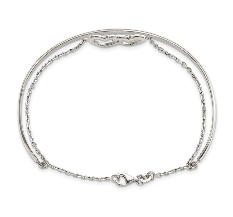 QB1437--4 Sterling Silver Polished Double Heart and Bangle