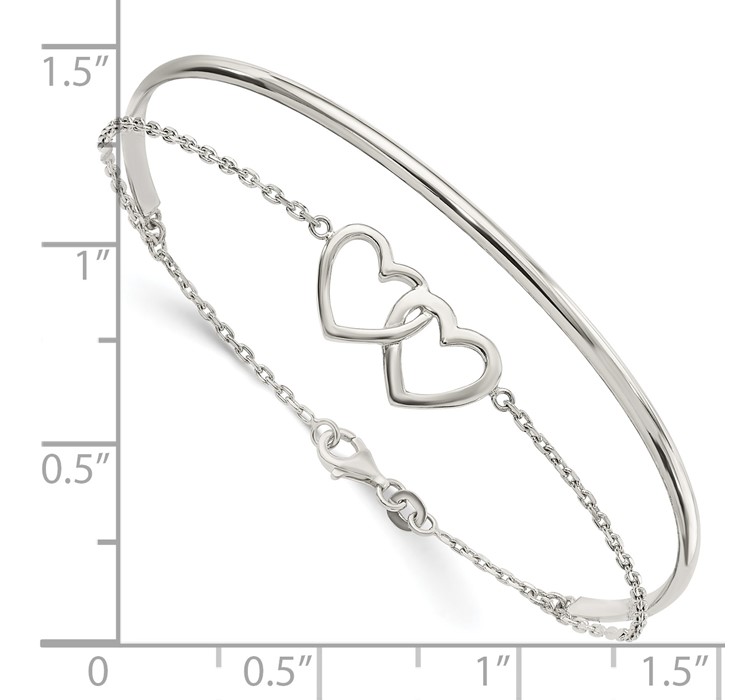 QB1437--8 Sterling Silver Polished Double Heart and Bangle
