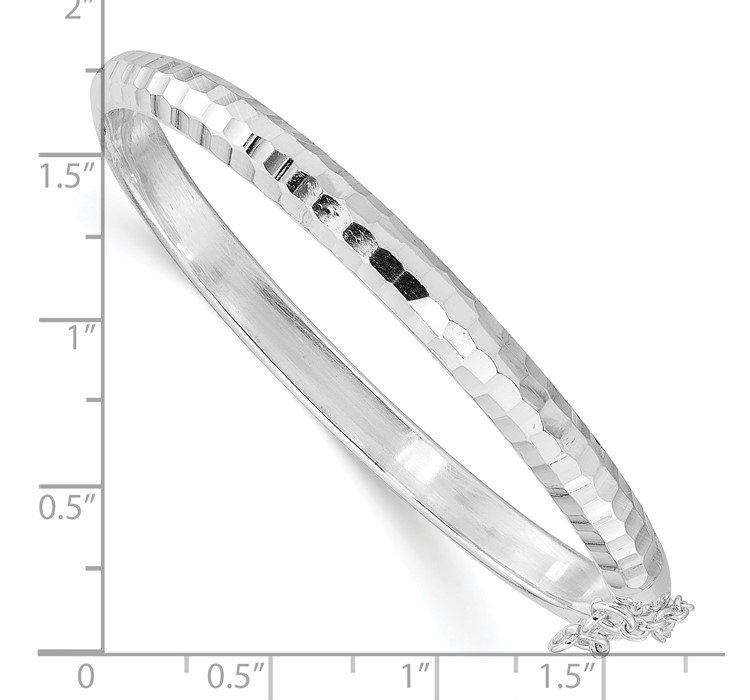 QB1449--8 Sterling Silver Rhodium-plated Polished and Diamond-cut 5mm with Safety Clasp Hinged Children's Bangle
