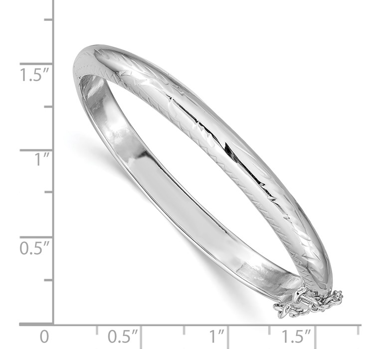 QB19--8 Sterling Silver RH-plated Polished D/C 5mm Hinged Baby Bangle Bracelet