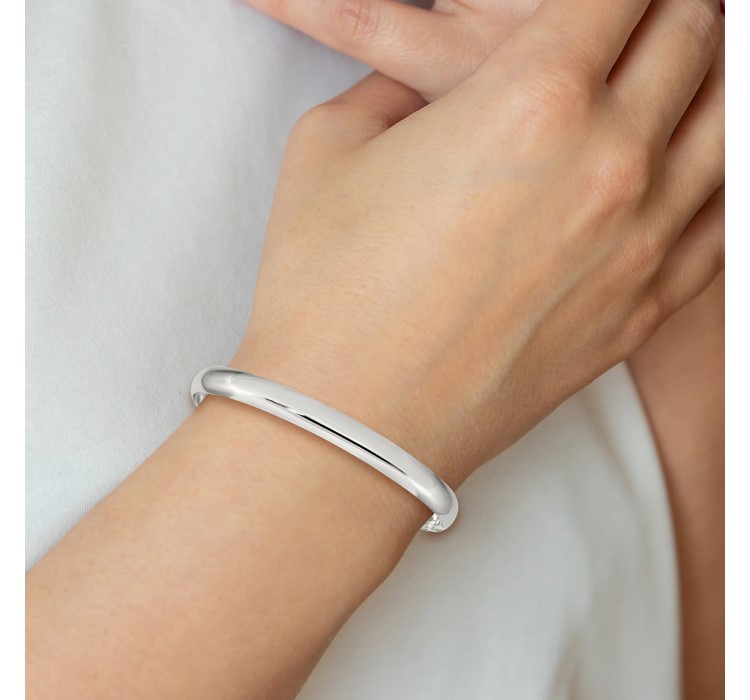 QB239--6 Sterling Silver 6.25mm Solid Polished Plain Slip-On Bangle Bracelet