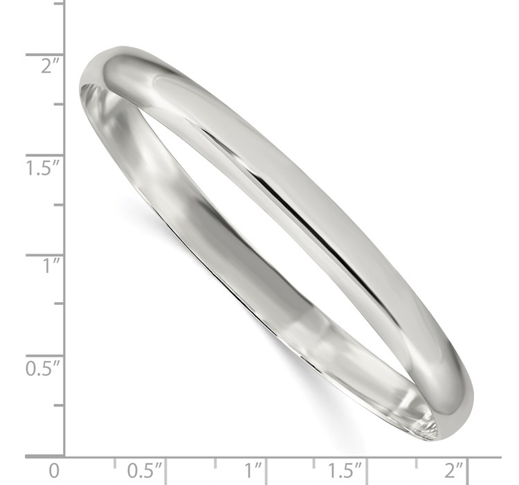 QB239--8 Sterling Silver 6.25mm Solid Polished Plain Slip-On Bangle Bracelet