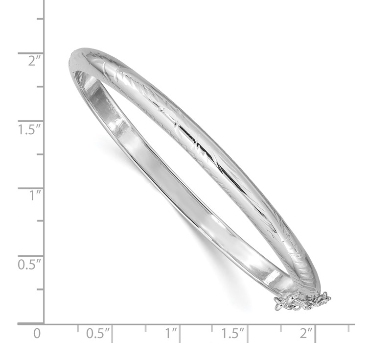QB39--8 Sterling Silver Rhodium-plated 5mm D/C Hinged Bangle Bracelet