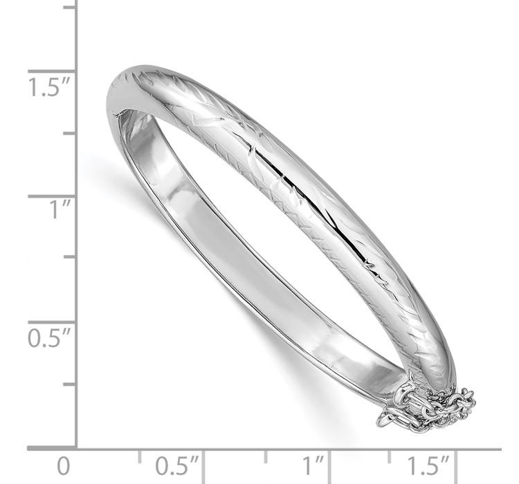 QB788--8 Sterling Silver Rhodium-plated Polished and Diamond-cut 5mm with Safety Clasp Hinged Children's Bangle