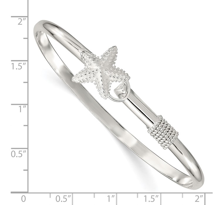 QB910--8 Sterling Silver Polished and Textured Starfish Bangle