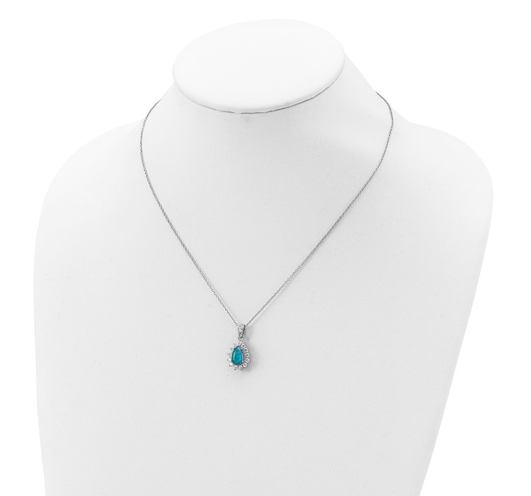 QCM1387-18.5--4 Cheryl M Sterling Silver Rhodium-plated Cabochon Lab Created Blue Opal and Brilliant-cut CZ Pear 18 Inch Necklace