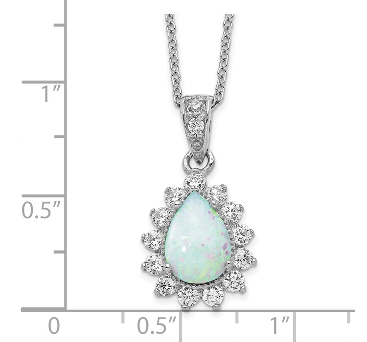 QCM784-18--8 Cheryl M Sterling Silver Rhodium-plated Cabochon Lab Created Opal and Brilliant-cut CZ Teardrop Halo 18 Inch Necklace