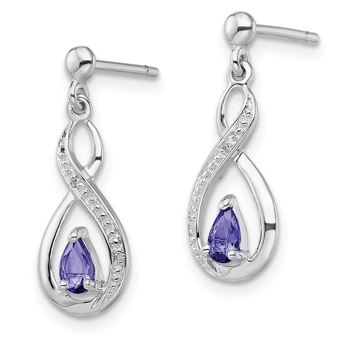 QDX983--2 Sterling Silver Rhodium-plated Tanzanite and Diamond Earrings