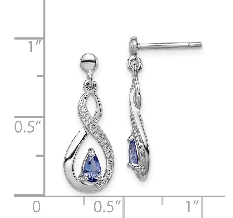 QDX983--8 Sterling Silver Rhodium-plated Tanzanite and Diamond Earrings