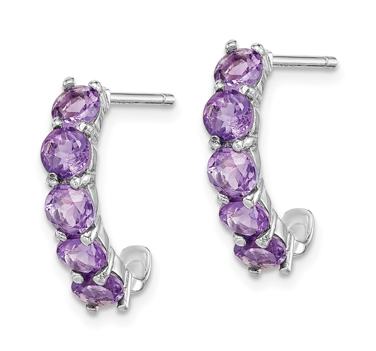 QE12615AM--2 Sterling Silver Rhodium-plated Amethyst J-Hoop Earrings