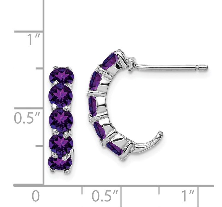 QE12615AM--8 Sterling Silver Rhodium-plated Amethyst J-Hoop Earrings