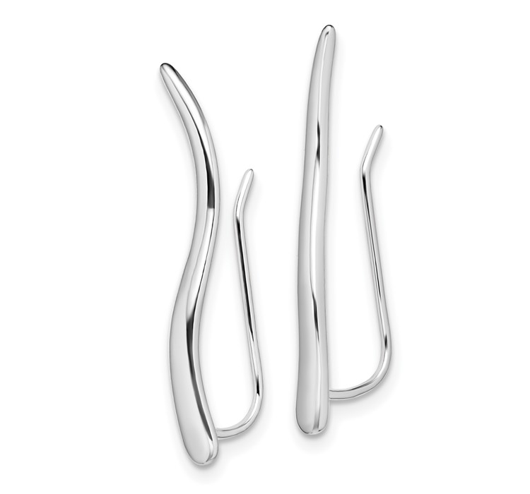 QE13610--2 Sterling Silver Rhodium-plated Polished Curved Line Ear Climber Earrings