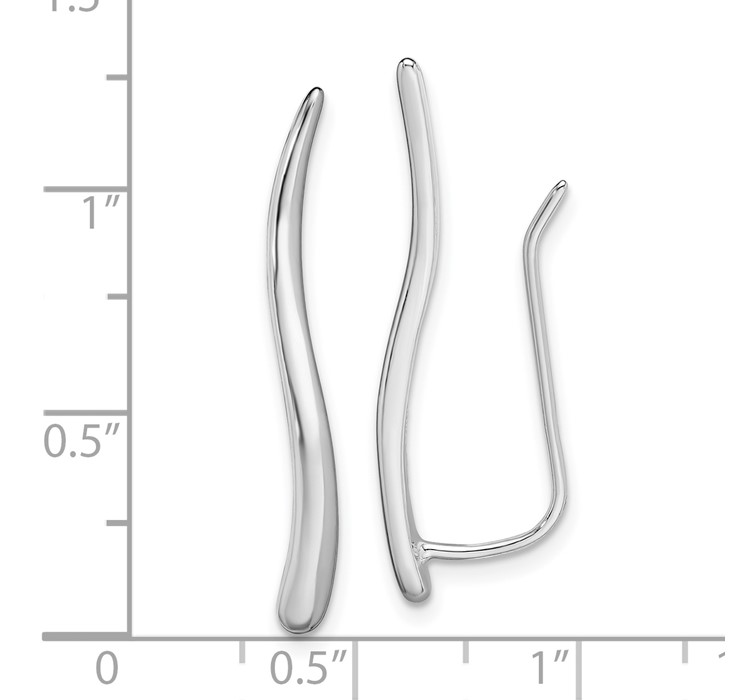 QE13610--8 Sterling Silver Rhodium-plated Polished Curved Line Ear Climber Earrings
