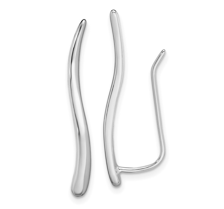 QE13610 Sterling Silver Rhodium-plated Polished Curved Line Ear Climber Earrings