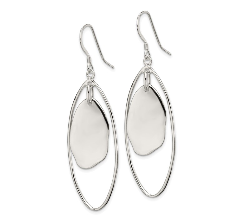 QE5656--2 Sterling Silver Polished Fancy Oval Dangle Earrings