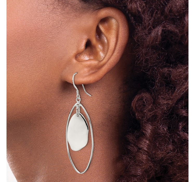 QE5656--3 Sterling Silver Polished Fancy Oval Dangle Earrings