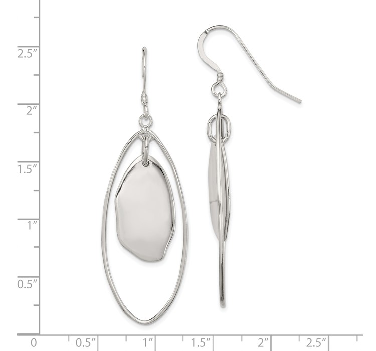 QE5656--8 Sterling Silver Polished Fancy Oval Dangle Earrings