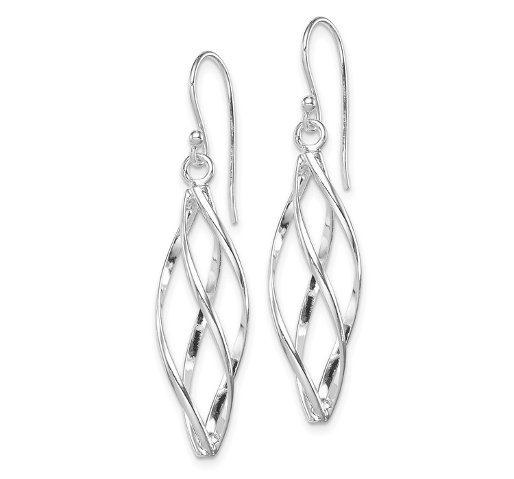 QE8823--2 Sterling Silver Rhodium-plated Polished Long Twisted Dangle Earrings