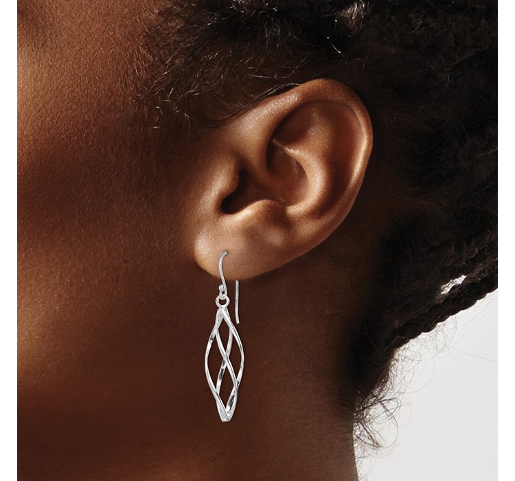 QE8823--3 Sterling Silver Rhodium-plated Polished Long Twisted Dangle Earrings