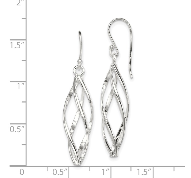 QE8823--8 Sterling Silver Rhodium-plated Polished Long Twisted Dangle Earrings
