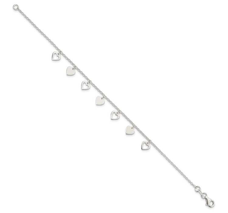 QG2352-7.5--2 Sterling Silver with Hearts Bracelet