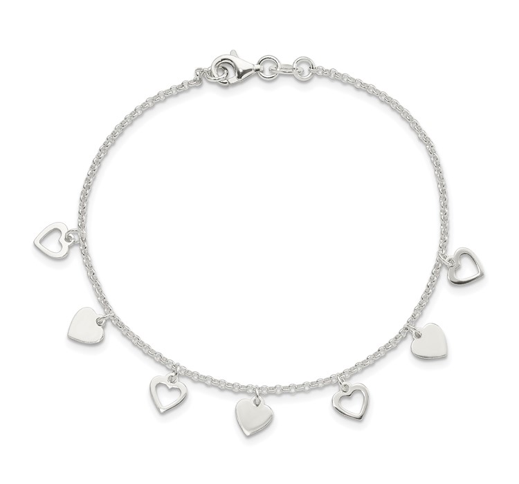 QG2352-7.5--4 Sterling Silver with Hearts Bracelet