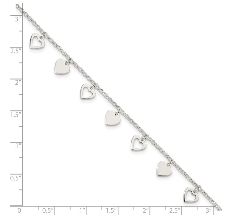 QG2352-7.5--8 Sterling Silver with Hearts Bracelet