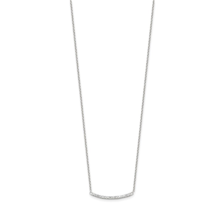 QG4323-18--2 Sterling Silver CZ 18in Curved Bar Necklace