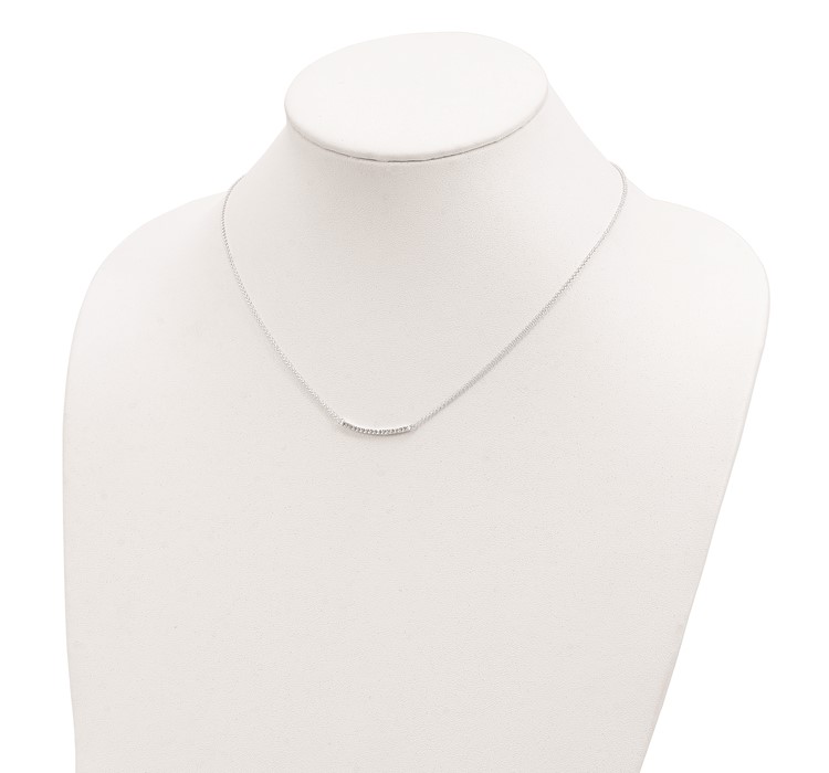 QG4323-18--4 Sterling Silver CZ 18in Curved Bar Necklace
