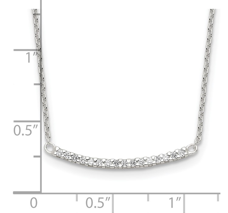 QG4323-18--8 Sterling Silver CZ 18in Curved Bar Necklace