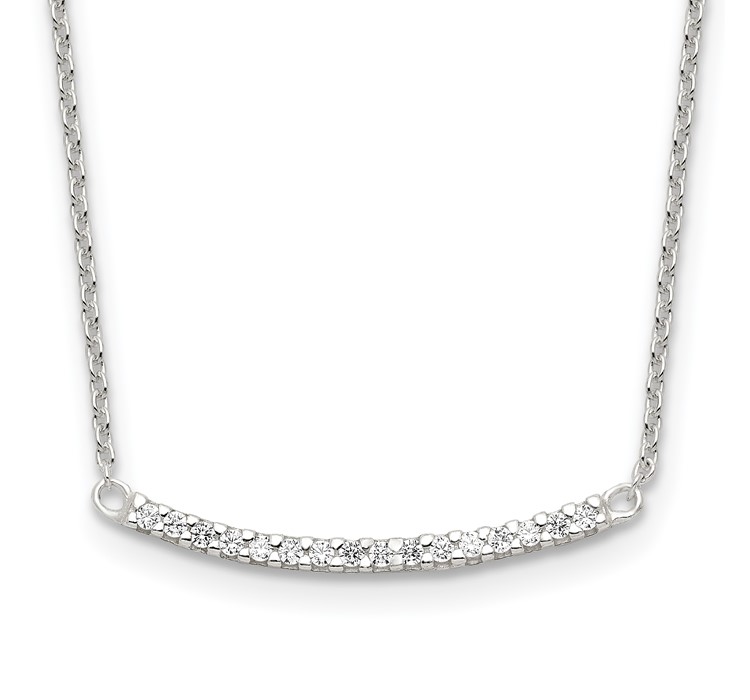 QG4323-18 Sterling Silver CZ 18in Curved Bar Necklace