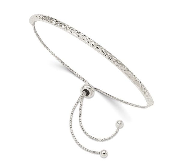 Sterling Silver Rhodium-plated Diamond Cut Adjustable Bracelet